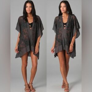 Nightcap by Carisa Rene Jungle Lace Kaftan Cover Up Ash Gray Silk Trim ~ Revolve